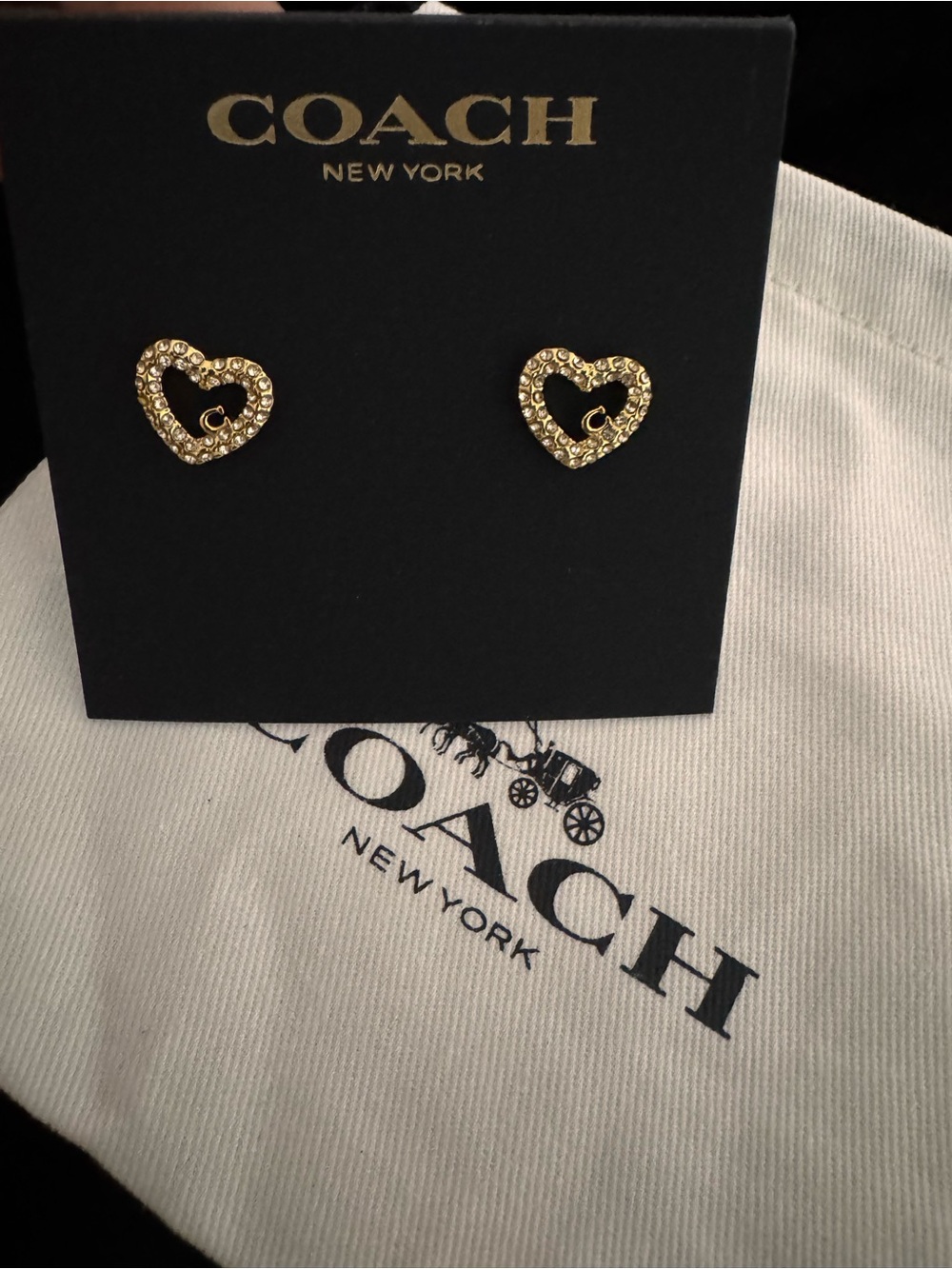 Coach Gold Crystal Heart Stud Earrings